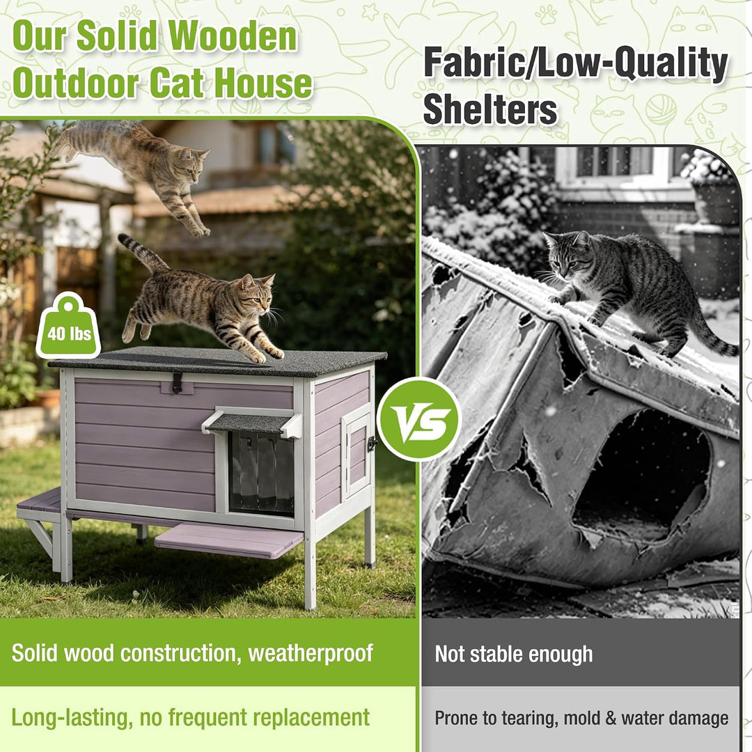 MEDEHOO Large Heated Cat House Outdoor Insulated Cat House Weatherproof Feral Cat Shelter with Heating Pad Insulated Liner Openable Roof &amp; Secure Escape Doors for 1-3 Cats (Winter-Ready)