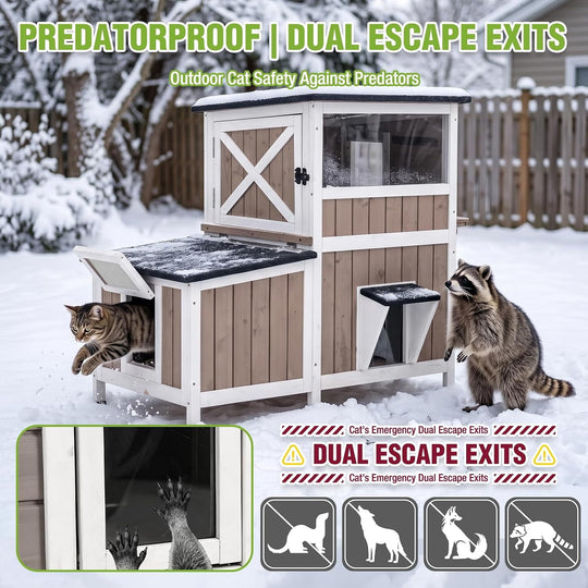 MEDEHOO Extra Large Heated Outdoor Cat House with Heating Pad and 6-Sided Insulation for Multiple Cats, Brown AIR7033-WB-HP-GE