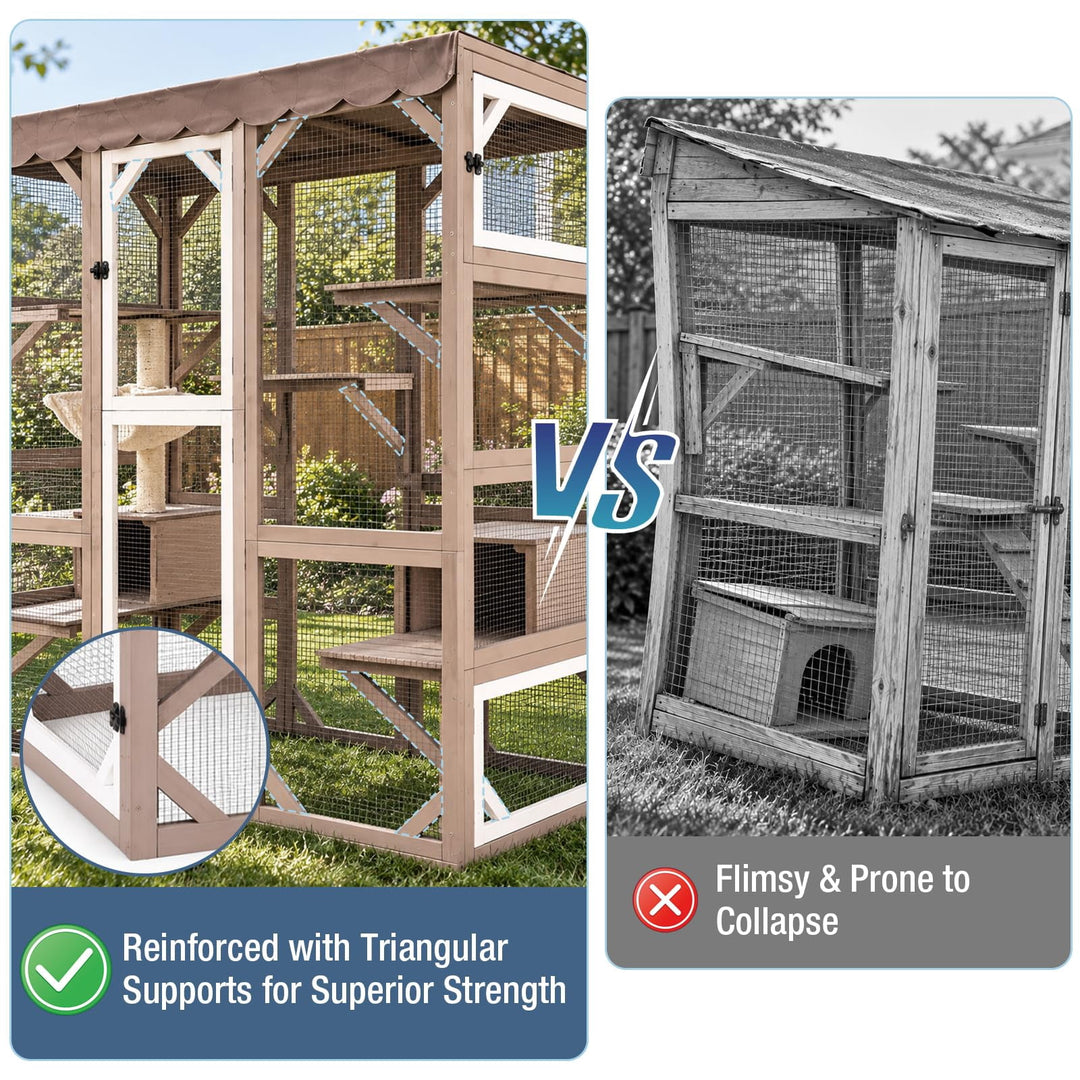 MEDEHOO Cat Catio Outdoor Cat House Movable Large Enclosures on Exercise Wheels Kitty Cage with Upgraded Resting Box,Waterproof Cover Camel AIR37-M-C-ML-WM