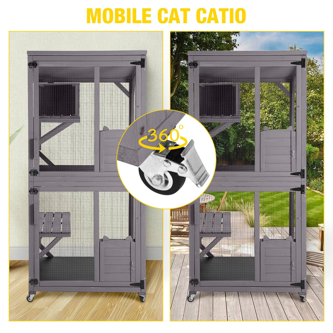 MEDEHOO Catio Outdoor Cat Enclosure with Wheels, Scratching Post, Resting Box and Waterproof Roof for Patio or Garden, 31.5"L x 31.5"W x 70.9"H AIR22-A11-WM