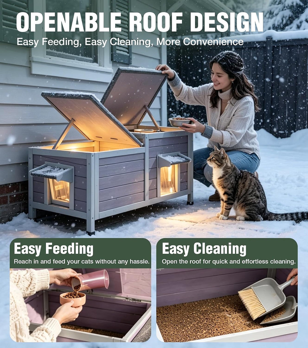 MEDEHOO Heated Cat House Outdoor Cat House Insulated Large Weatherproof Feral Cat Shelter with Heated Pad, Insulated All-Round Thermal Liner, Escape Door for 1-4 Cats