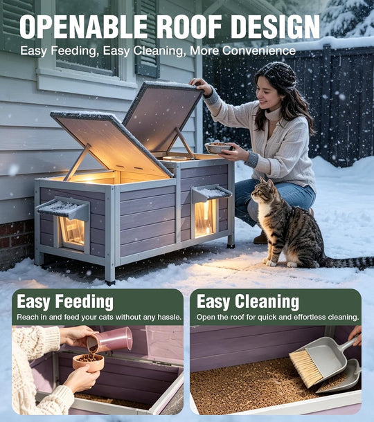 MEDEHOO Heated Cat House Outdoor Cat House Insulated Large Weatherproof Feral Cat Shelter with Heated Pad, Insulated All-Round Thermal Liner, Escape Door for 1-4 Cats