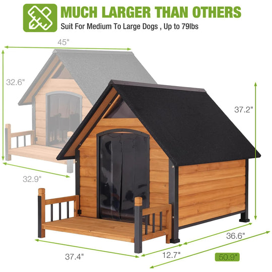 MEDEHOO Heated Dog House for Outside Insulated Large Dog House Outdoor with Safe Heated Pad, Chew-Proof Metal Frame &amp; Insulated Liner for Medium to Large Dogs, 37.4" L x 50.9" W x 37.2" H