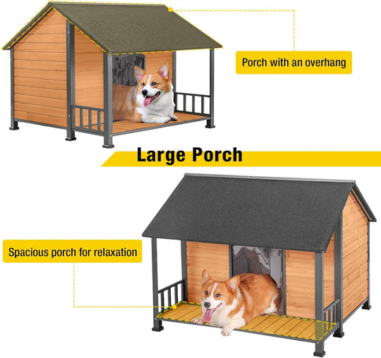 MEDEHOO Dog House Outdoor 47.2" L Upgraded with Metal Frame Large Dog Kennel for Medium to Large Dogs Weatherproof,Removable Floors,Raised Feet AIR7010-WM