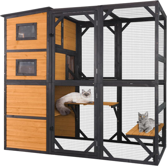 MEDEHOO Cat Catio 70" Large Cat House wih 4 Tiers Kitty Enclosure Attach to Window, Waterproof Kitty Shelter