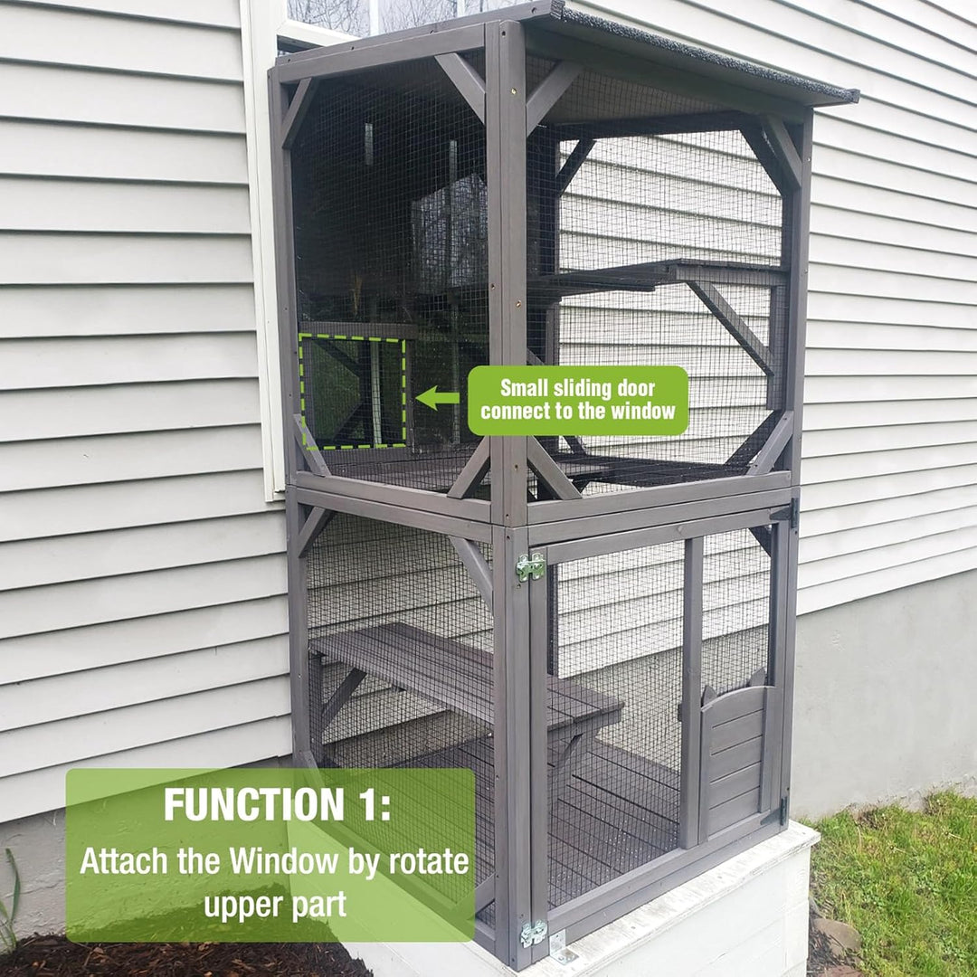 MEDEHOO Mobile Catio on Wheels - Outdoor Cat House Enclosure with Waterproof Roof &amp; Upgraded Resting Box, 70.9" Feral Cat Cage / Bird Cage AIR22-J-WM