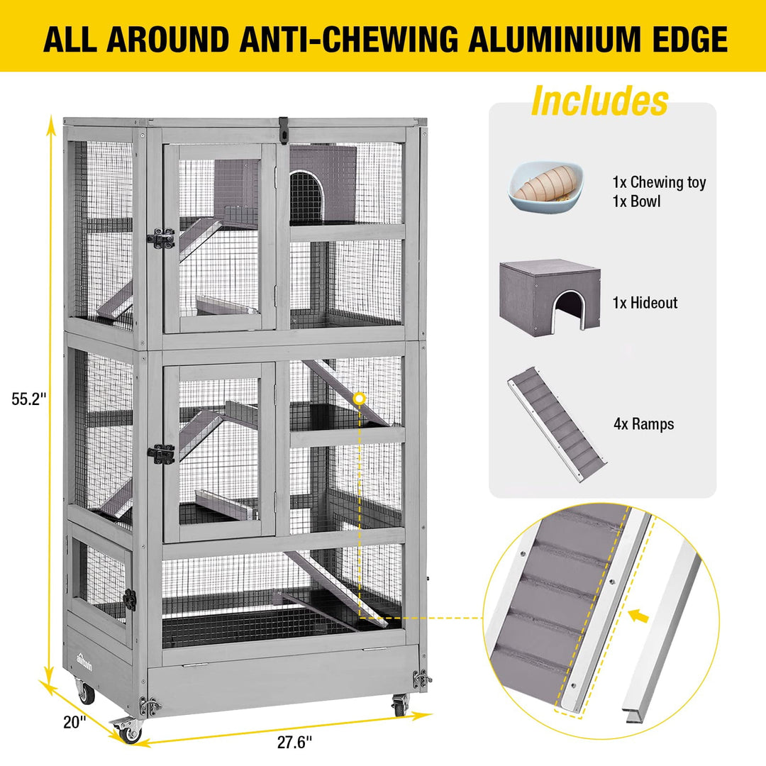 MEDEHOO Ferret Cage Large Chinchilla Cage Upgrade Metal Frame Rat Cage, 5 Levels