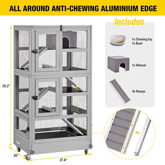 MEDEHOO Ferret Cage Large Chinchilla Cage Upgrade Metal Frame Rat Cage, 5 Levels