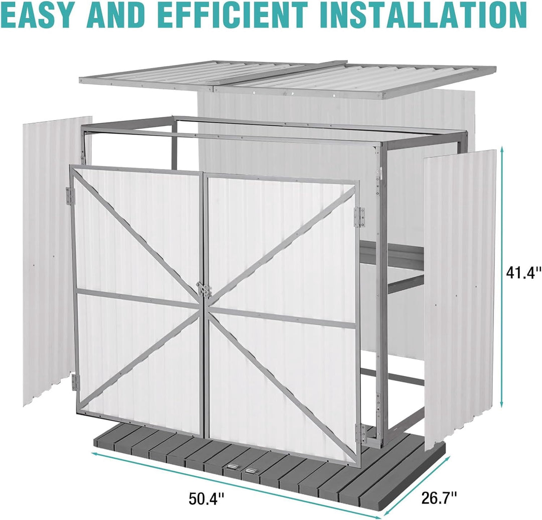 MEDEHOO Outdoor Storage Shed 4.2x2.2FT with Metal Frame &amp; Fir Wood, Weatherproof Resin Garden Shed for Patio Backyard, Horizontal Storage Cabinet with Adjustable Shelves AIR105-ZJ-A11-WM