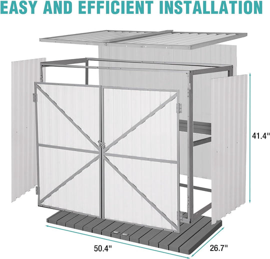 MEDEHOO Outdoor Storage Shed 4.2x2.2FT with Metal Frame &amp; Fir Wood, Weatherproof Resin Garden Shed for Patio Backyard, Horizontal Storage Cabinet with Adjustable Shelves AIR105-ZJ-A11-WM