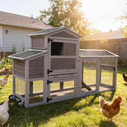 MEDEHOO 80" Chicken Coop with Wheels Expandable Large Waterproof Chicken House for Outdoor with Nesting Box AIR61-L-WM2