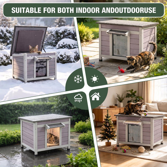 MEDEHOO Outdoor Cat House with Insulated Liner Weatherproof Feral Cat Shelter for Winter