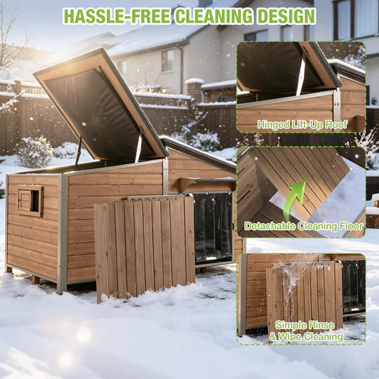 MEDEHOO Extra Large Heated Dog House Insulated Dog Shelter Weatherproof Dog Kennel with Heating Pad, Chew-Proof Metal Frame, 6-Sided Thermal Liner for Large Dog Breeds (Camel)