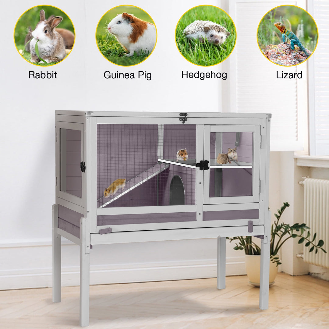 MEDEHOO Guinea Pig Cages Indoor Rabbit Hutch with Removable Stand Anti Chewing Wooden