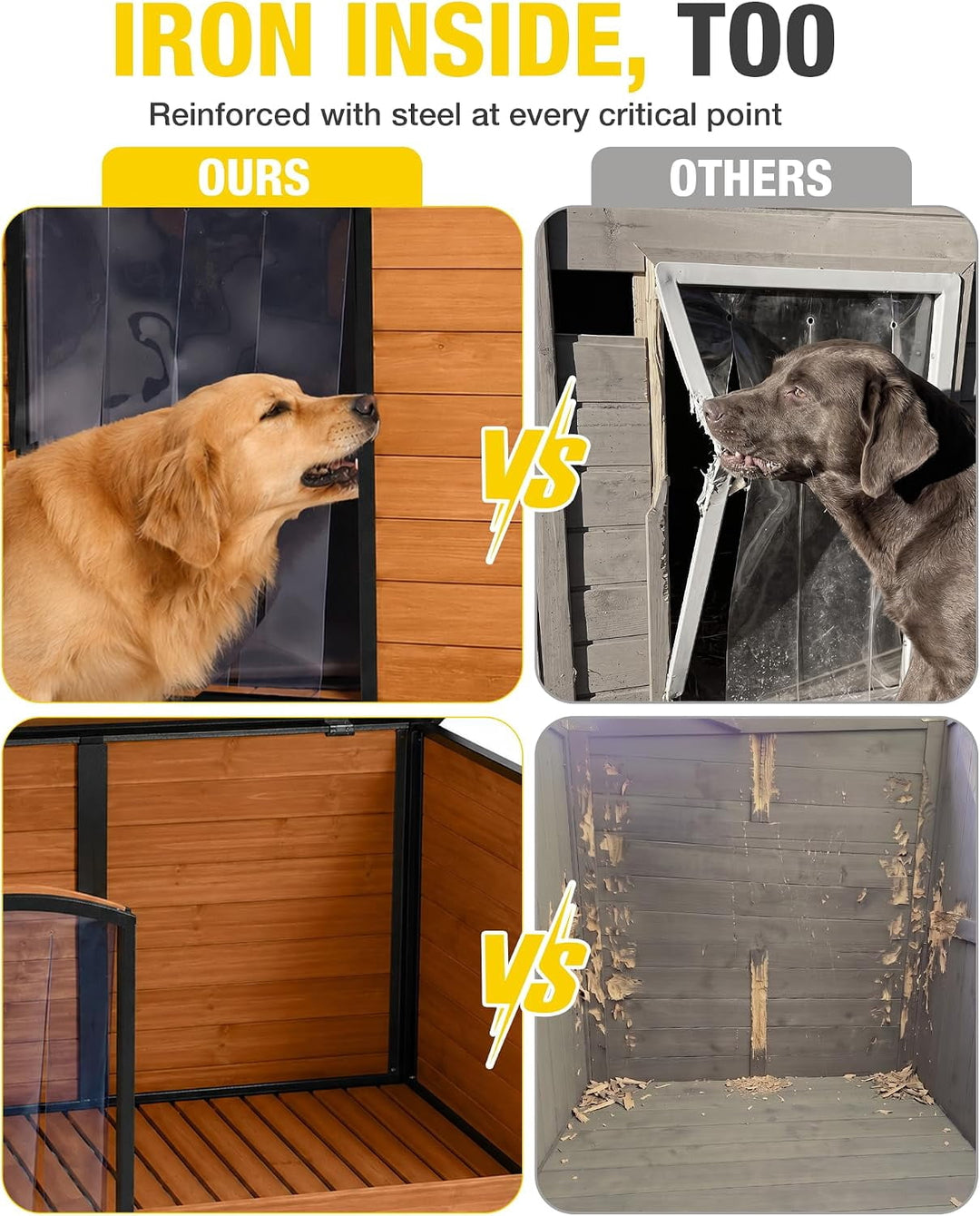 MEDEHOO Heated Dog House Outdoor, Insulated Wooden Kennel with Chew-Proof Metal Frame &amp; Weatherproof Roof