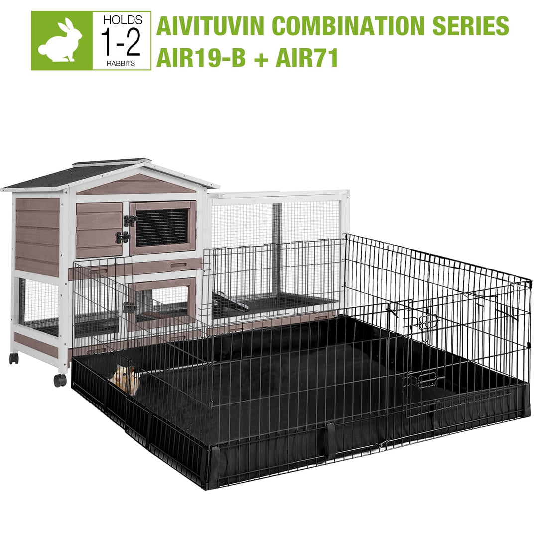 BUTINGLALE Rabbit Hutch with Chew-Resistant Ramp Indoor Bunny Cage Outdoor Guinea Pig Cage with Wheels and Leakproof Tray AIR19-B-N