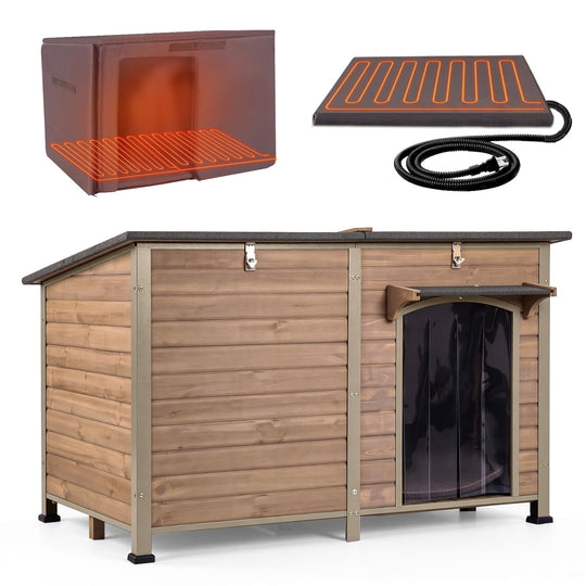 MEDEHOO Extra Large Heated Dog House Insulated Dog Kennel Winter Shelter with Safe Thermostat-Controlled Heating Pad, Chew-Proof Metal Frame, 6-Sided Thermal Liner for Large Dog Breeds (Brown) AIR63-CG-HP-A11-WM
