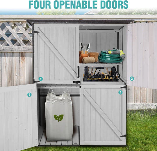 MEDEHOO  Outdoor Storage Cabinet with Adjustable Shelves, Large Metal Frame Garden Shed for Bike &amp; Tool Storage, Lockable Waterproof Vertical Cabinet Box for Backyard, Patio, Lawn, Deck AIR99-L