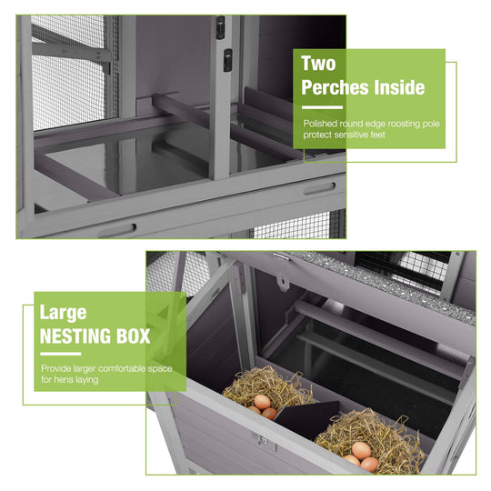 BUTINGLALE Chicken Coop with Large Nesting Boxes Outdoor Hen House with 30.5ft² Sleeping Area and Run for 6 to10 Chickens 75.7" L x 65.7" W x 59.1" H AIR48-N