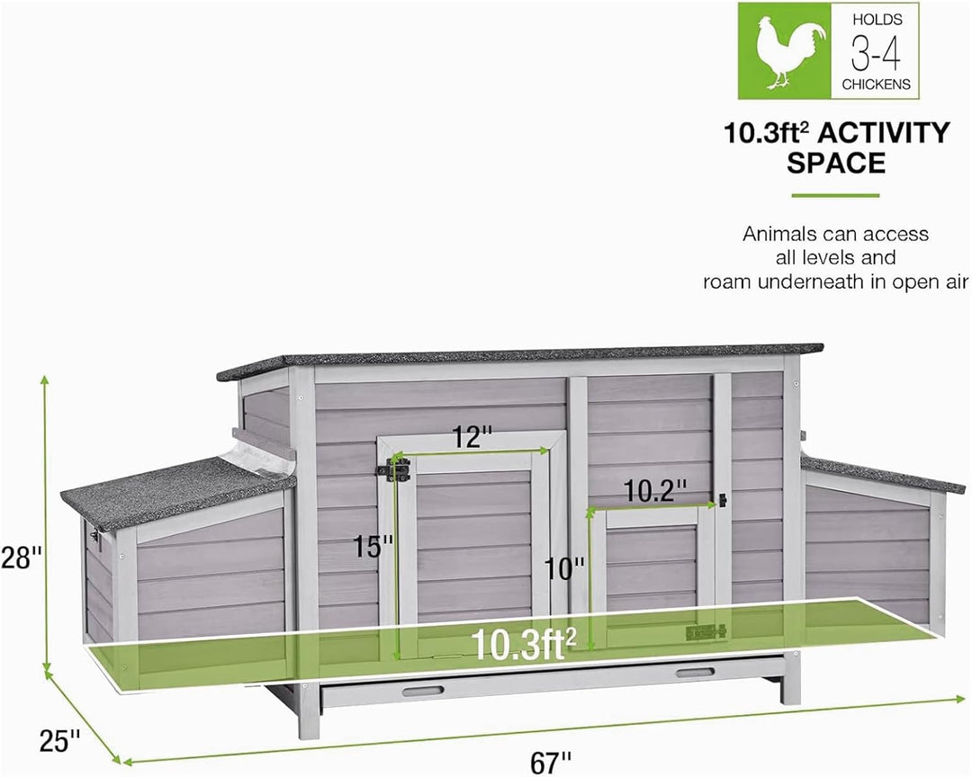 MEDEHOO Chicken Coop Outdoor Wooden Chicken House  Portable Hens House with Nesting Box,Perches,Waterproof Roof Gray