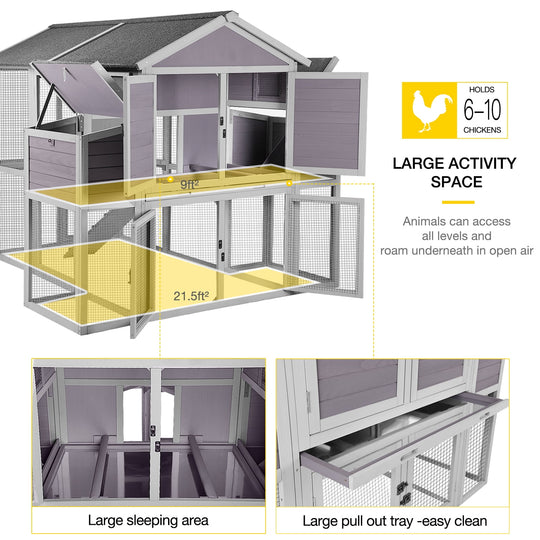 MEDEHOO Wooden Chicken Coop for 8 - 10 Chicken, Extra Large with Nesting Box Gray