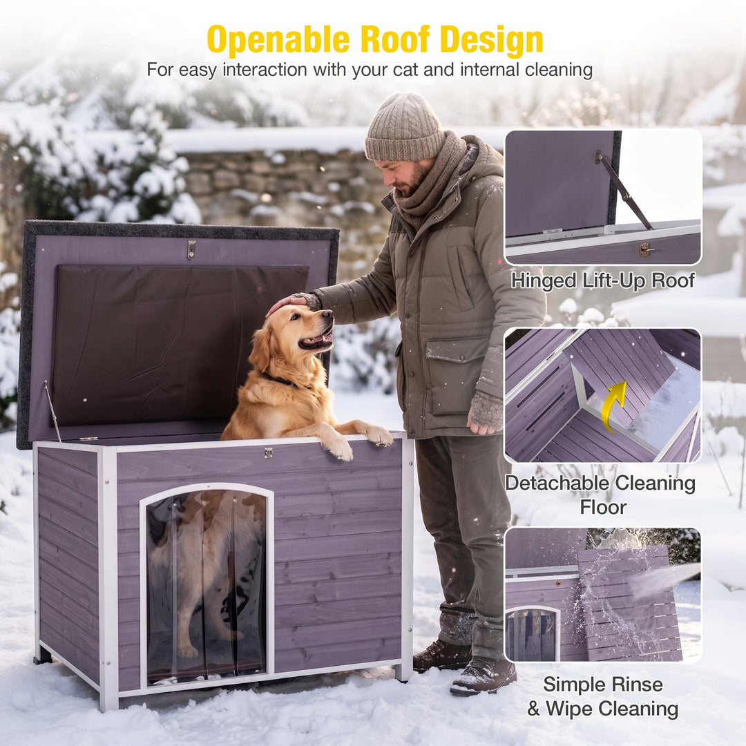 MEDEHOO Extra Large Heated Insulated Dog House for Winter Wooden Outdoor Dog Kennel with All-Around Iron Frame
