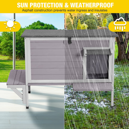 MEDEHOO Heated Outdoor Cat House with Heating Pad &amp; Insulated Liner, Weatherproof Feral Stray Cat Shelter for Winter, Windproof &amp; Waterproof, Fits 1-3 Cats AIR91-IN-MA-WM