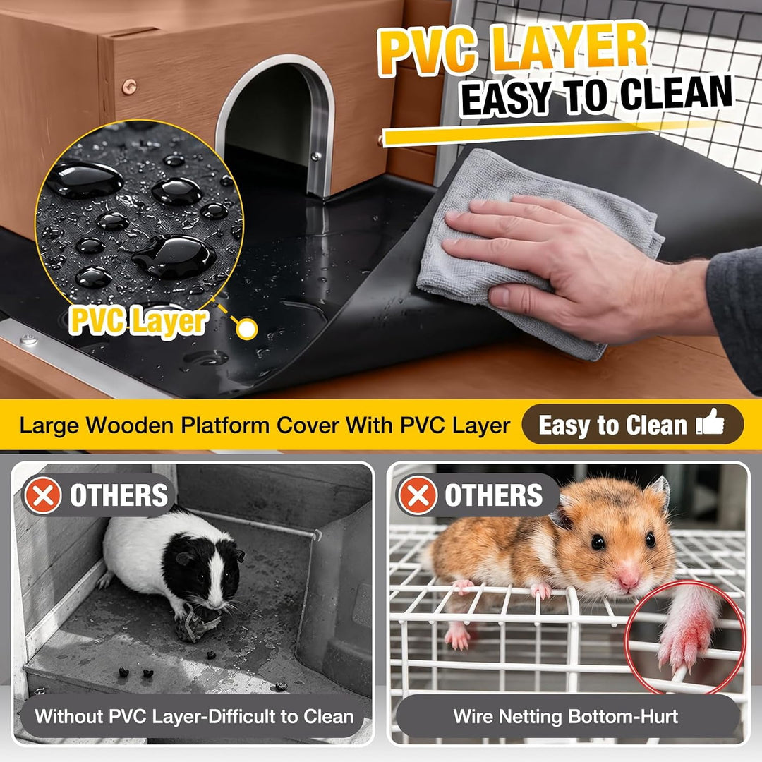 MEDEHOO 5-Tier Wooden Ferret Cage for Guinea Pigs Indoor Cage with Wheels 55.2" Large Chinchilla Cage, Chew-Resistant Edges, Leakproof Pull-Out Tray, 6 Access Doors, Easy-Clean (Black) AIR38-B-JO-WM