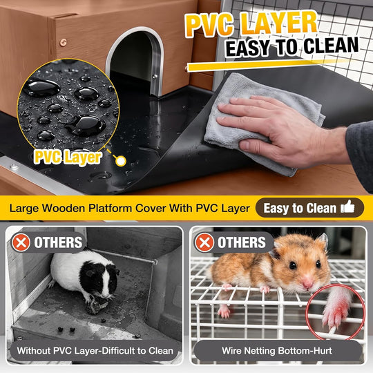 MEDEHOO 5-Tier Wooden Ferret Cage for Guinea Pigs Indoor Cage with Wheels 55.2" Large Chinchilla Cage, Chew-Resistant Edges, Leakproof Pull-Out Tray, 6 Access Doors, Easy-Clean (Black) AIR38-B-JO-WM