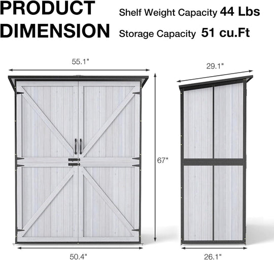 MEDEHOO Outdoor Storage Shed with Floor, Waterproof Storage Cabinet with Metal Frame, Adjustable Shelves, Garden Shed for Backyard Patio Lawn White AIR99-W-A-WM