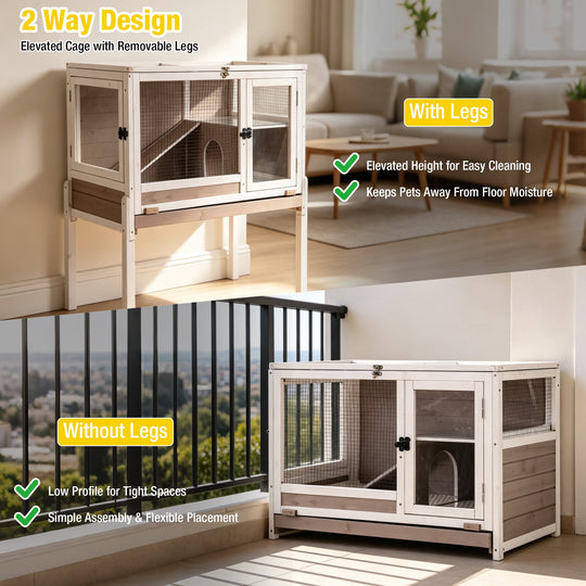 MEDEHOO Guinea Pig Cage with Wooden Stand Large Hamster Cage with Anti Chew Ramp, Hideout, Platform, Pull Out Tray (Brown, L) AIR53-WZ-D11-WM