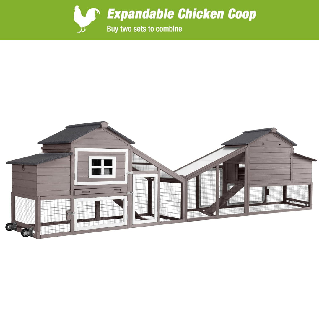 BUTINGLALE Outdoor Mobile Chicken Coop with Wheels Hen House with Nesting Box Wooden Bunny Cage Large Duck House with Run UV Roof Rabbit Hutch(Brown) AIR23-C-N
