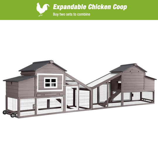 BUTINGLALE Outdoor Mobile Chicken Coop with Wheels Hen House with Nesting Box Wooden Bunny Cage Large Duck House with Run UV Roof Rabbit Hutch(Brown) AIR23-C-N