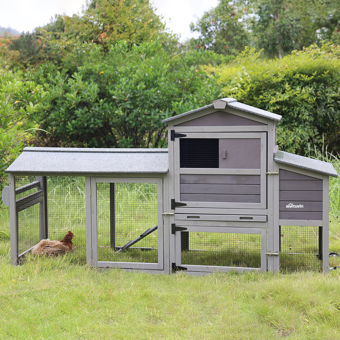 MEDEHOO Large Chicken Coop on Wheels, Wooden Hen House for 2-3 Chickens, Poultry Cage with Nesting Box and Asphalt Roof AIR61-WM