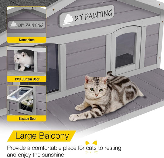 MEDEHOO Large Heated Outdoor Cat House, Insulated Feral Cat Shelter with Heating Pad, Weatherproof Design &amp; Removable Thermal Liner