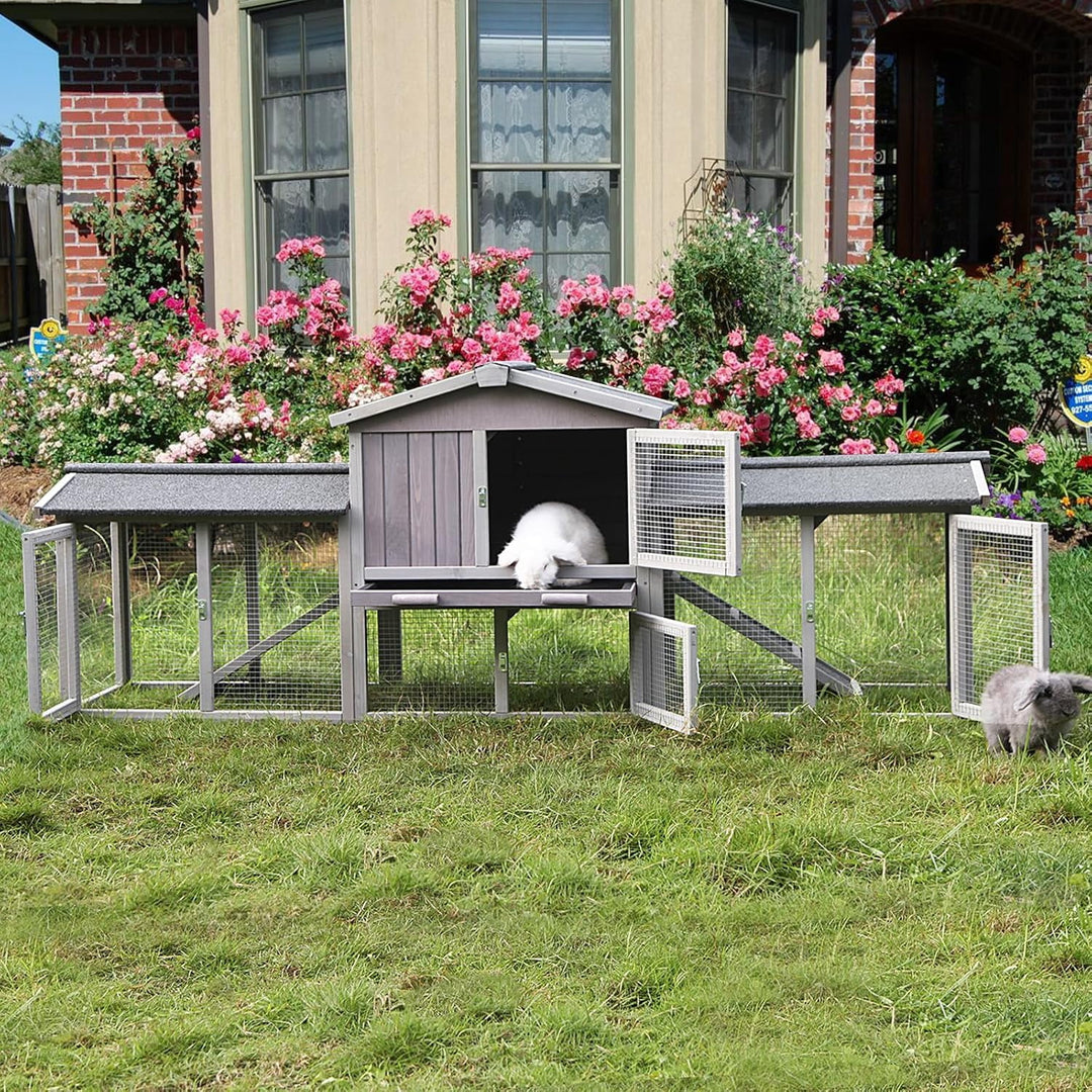 MEDEHOO Chicken Coop Outdoor with PVC Bottom Layer Indoor Rabbit Hutch Wooden Bunny Cage Large Rabbit House with Run