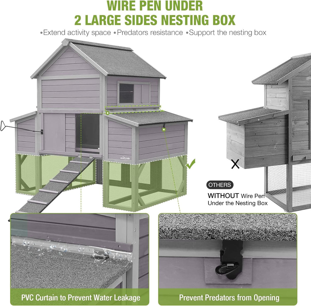 MEDEHOO Chicken Coop 55ft² Large Chicken House with Run Wooden Hen House Poultry Cage with 6 Large Nesting Boxes,10-15 Chickens AIR46-1
