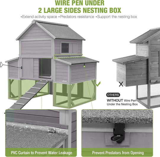 MEDEHOO Chicken Coop 55ft² Large Chicken House with Run Wooden Hen House Poultry Cage with 6 Large Nesting Boxes,10-15 Chickens AIR46-1