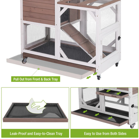 MEDEHOO 2-Story Rabbit Hutch with Chew-Proof Ramp &amp; Pull-Out Trays - Indoor/Outdoor 39.3" Wooden Rabbit Cage on Wheels for Rabbits, Guinea Pigs RH-AIR7013-MB