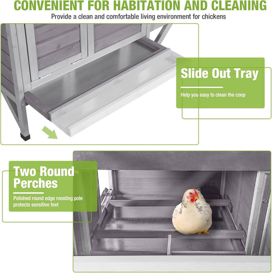 Outdoor Chicken Coop with Nesting Box, Weatherproof Hen House with Leakproof Pull-Out Tray, Oenable Roof, Poultry Coops for Chickens, Duck &amp; Quail AIR7020-MB-WM