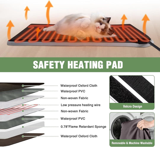 MEDEHOO Heated Outdoor Cat House with Heating Pad, Weatherproof Cat Shelter, Feral Cat House with Insulated Liner for Keep Warm in Winter AIR12-IN-HP-4DML-WM