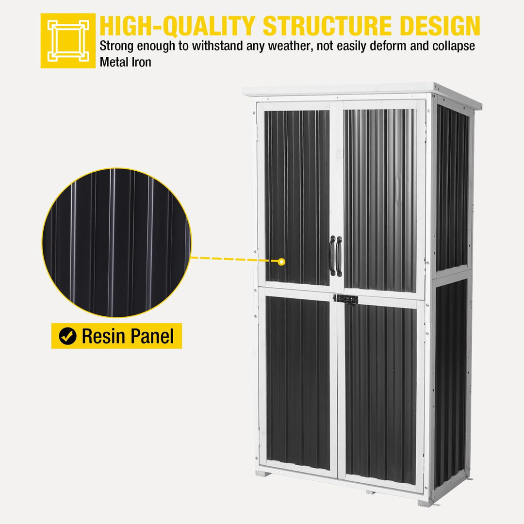 MEDEHOO Outdoor Storage Cabinet with Adjustable Shelves, Metal Frame, Waterproof Storage Shed with Floor for Garden Tools, Black