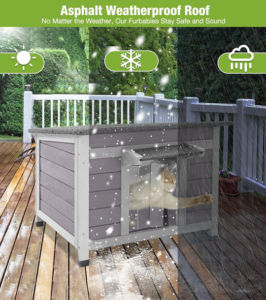 MEDEHOO Insulated Cat House with Insulated Liner for Outdoor Weatherproof, Wooden Outdoor Cat Shelter for Winter AIR12IN-AD-WM