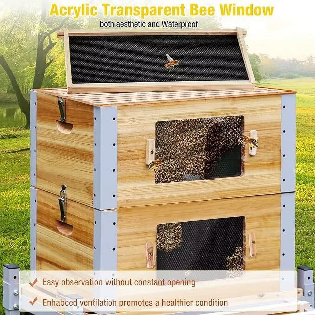 MEDEHOO Bee Hive Boxes Upgrade All -Around Metal Beehive Bee Castle Coated with 100% Beeswax