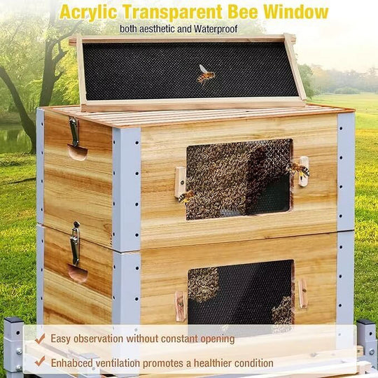 MEDEHOO Bee Hive Boxes Upgrade All -Around Metal Beehive Bee Castle Coated with 100% Beeswax