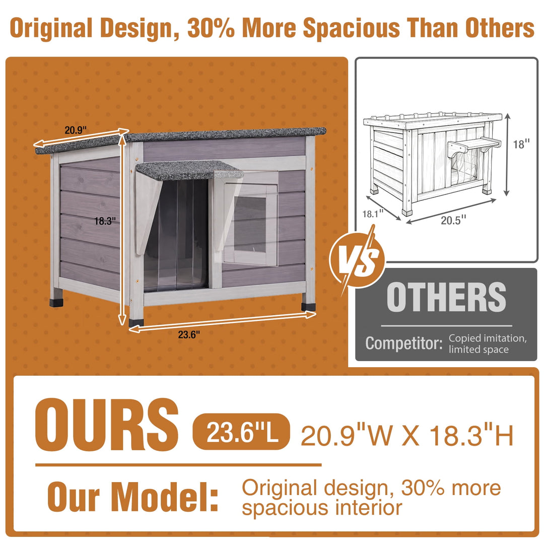 MEDEHOO Insulated Outdoor Cat House with Insulated Liner Escape Door Weatherproof Roof Feral Cat Shelter for Winter Outside Gray AIR12-G-HP-WFS-ML