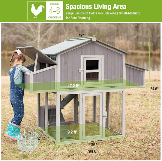MEDEHOO Folding Large Chicken Coop Chicken House for Outdoor, Poultry House with Two Nesting Box, Leakproof Pull-Out Tray &amp; UV-Resistant Roof Panel AIR66-N-WM2