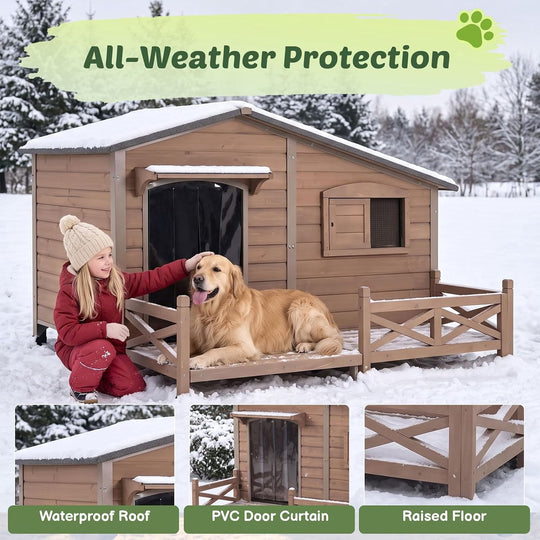 MEDEHOO Extra Large XXL Heated Dog House Insulated Dog Kennel with Safe Heating Pad, Chew-Proof Metal Frame, 6-Sided Thermal Liner for Large Dog Breeds, Dark Brown AIR7024L-CG-HP-G2-CC