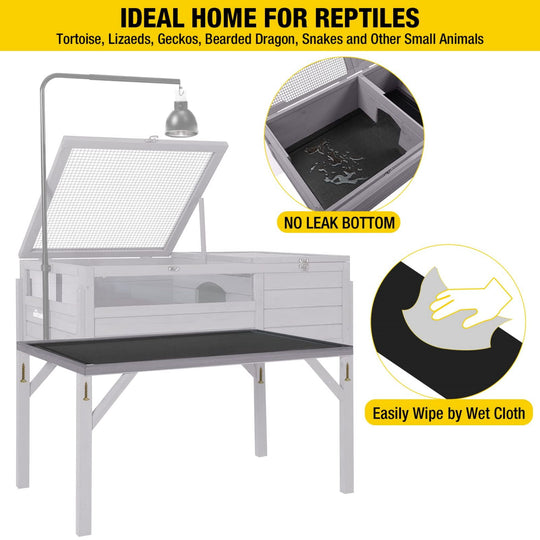 MEDEHOO Tortoise Habitat Turtle Enclosure, Wooden Reptile Cage for Small Animals, Adjustable Light Stand, 1 Set