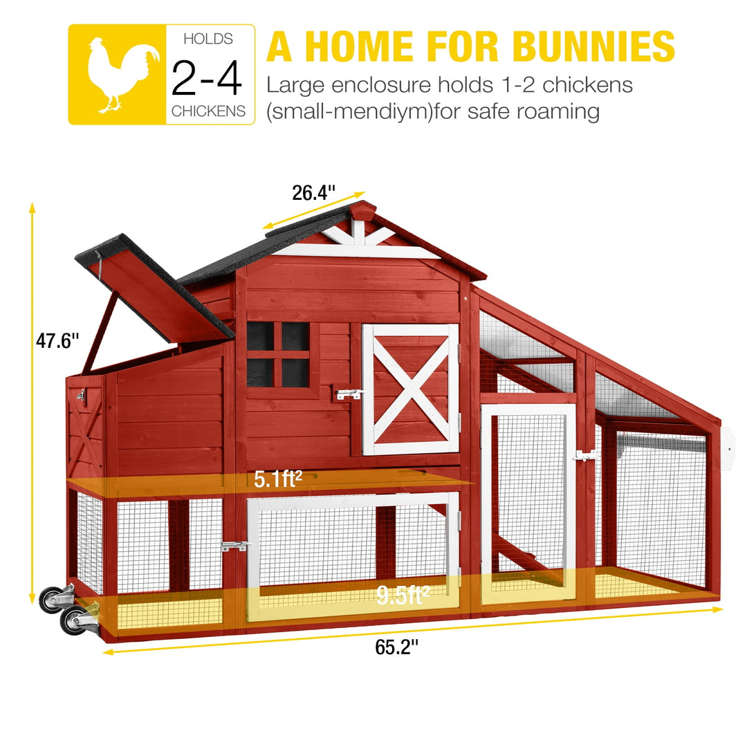 MEDEHOO Chicken Coop Mobile Hen House with Nesting Box with Wheel for 2-4 Chickens